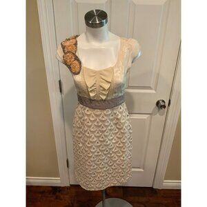 Floreat Anthropologie Cream & Tan Ruffle Embroidered Sleeveless Dress Size 0